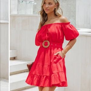 VICI ADASSA BELTED COTTON POCKETED TIERED MINI DRESS